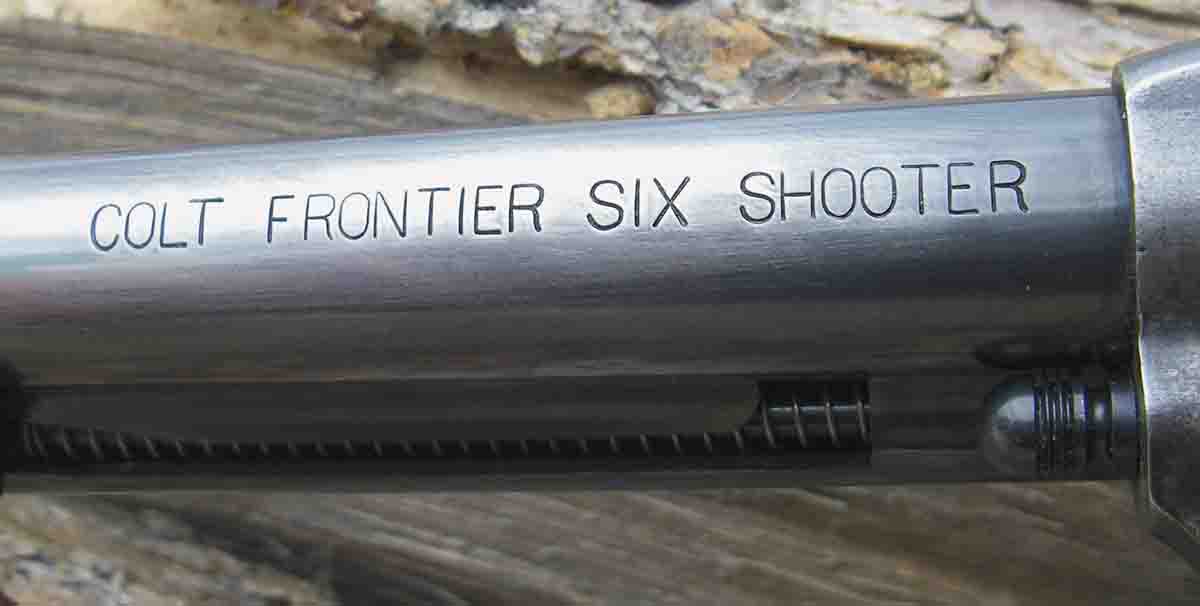 The "COLT FRONTIER SIX SHOOTER" indicated that a revolver was chambered in .44 WCF (aka .44-40 Winchester).